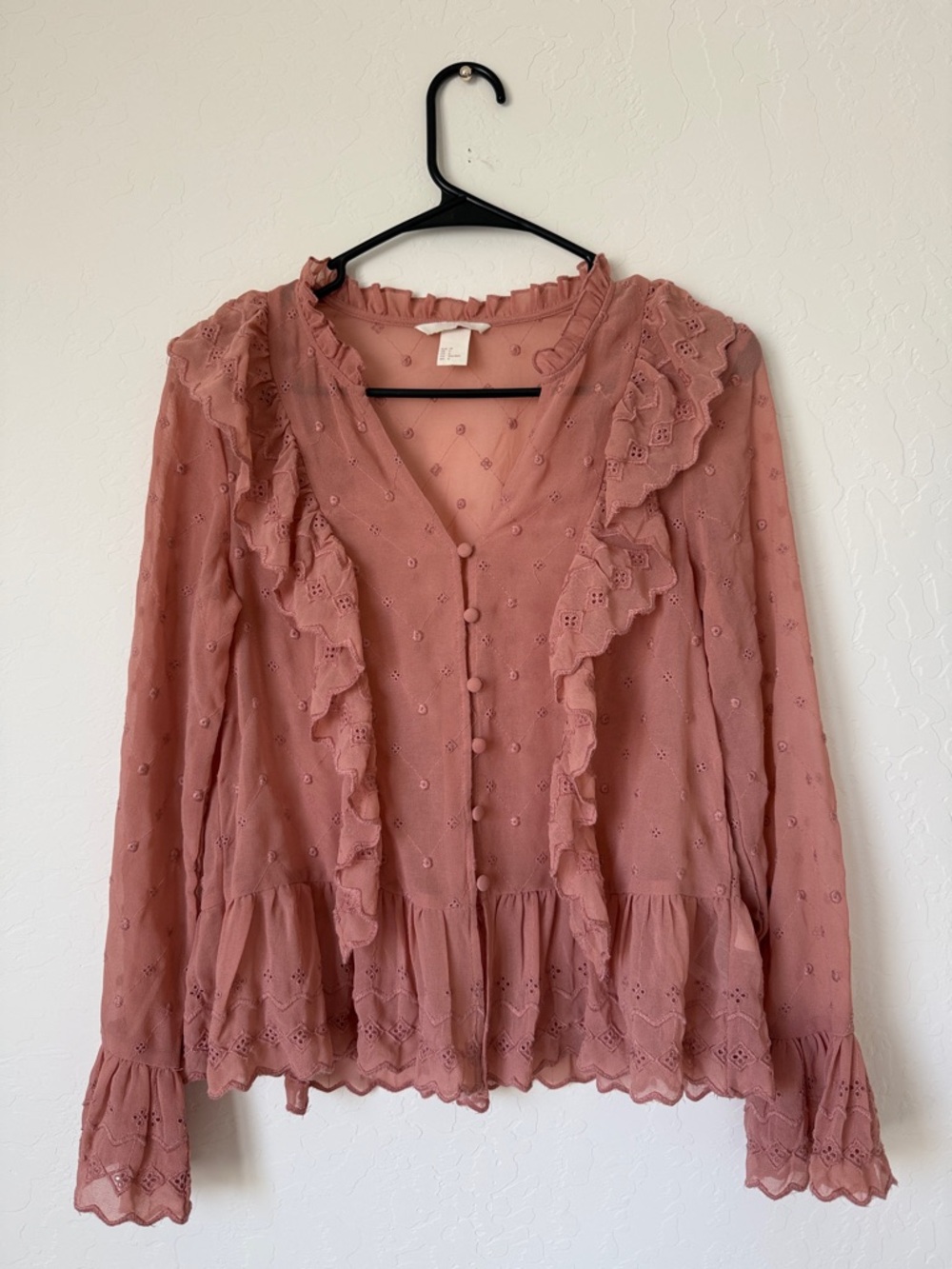 H&M Mauve Ruffled Eyelet Button-Front Blouse